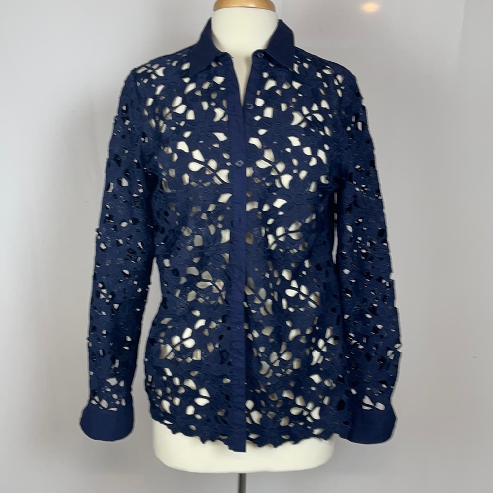 Banana Republic Factory Navy Blue Geo Lace Blouse